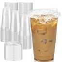 100 Pack - 20 oz Clear Plastic Cups with Lids, Sturdy & Food Safe Iced Coffee Cups with lids, Disposable Plastic Smoothie Cups for Cold Drinks, Sip Lids