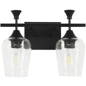 Bathroom Light Fixtures (2-Light, 14 Inch), Matte Black Vanity Lights for Bathroom with Clear Wine Glass Glass Shade, Modern Vanity Wall Lights for Mirror Bedroom Living Room Kitchen Hallway Porch