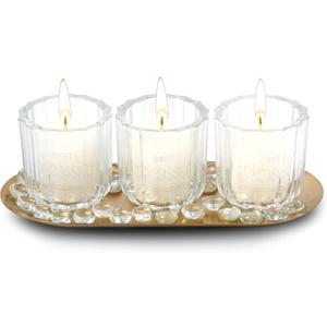 Dawhud Direct Glass Candle Holders - Transparent with Gold Base - Elegant Candle Centerpieces for Tables - Durable Heat-Resistant Design - Perfect for Weddings and Holidays - 3 Glass Set