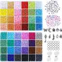GREENTIME 3MM Bracelet Beads Kit for Bracelets Making, 35000pcs Seed Beads Small Glass Beads 8/0 Rainbow Beads Set with Letter Beads Elastic String Charms for Crafts (48 Colors)
