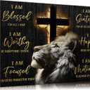 Motivational Lion Cross Canvas Wall Art Cross Christian Lion Wall Decor Pictures Painting Inspirational Affirmations Posters Prints Artwork for Living Office Home Decoration 16x24in