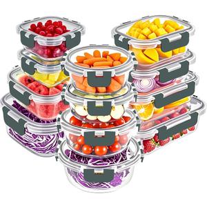 VERONES 12 Packs Glass Food Storage Containers Set, Airtight Glass Lunch Containers, Glass Meal Prep Containers with Lids,Exclusive of BPA, for Microwave, Oven, Freezer & Dishwasher Friendly,Grey