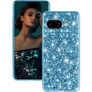 Silicone Case for Google Pixel 9A 5G Phone Case Glitter Sparkle Bling, Hybrid Matte Back Case High Impact Heavy Duty Shockproof Protective Cover for Google 9A Cute Case for Women 6.3-inch (Blue)