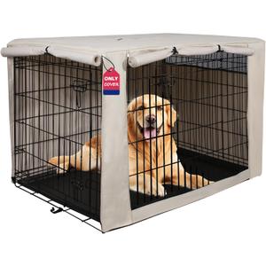 HiCaptain Dog Crate Cover 48.0" L x 30.0" W x 33.0" H with Breathable Mesh, Durable Heavy Duty Kennel Cover, Dual Zippered Panels, Windproof Waterproof UV-Resistant (Beige)