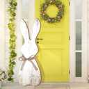 Yerliker 35.5 H Easter Bunny Porch Decor Sign Easter Outdoor Decor Wooden Bunny Standing Porch Sign Vertical Farmhouse Rabbit with Ribbon for Front Door Indoor Outdoor Yard Garden Decor