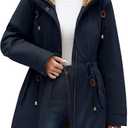 Yusongirl Parka Jacket Women Waterproof Fleece Lined Hooded Warm Winter Coat with Pockets for Daily Commute & Outdoor (Navy Blue,Medium)