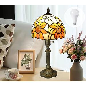 Tiffany Lamp Stained Glass 3 Way Table Lamp,Yellow Sunflower Bedside Table Lamp LED E26 Bulb, for Bedroom Living Room,Included 3 Way LED Bulb