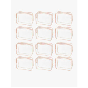 uxcell Clear Toiletry Bag, 12 Pcs PVC Transparent Makeup Bag for Women Man, Cosmetic Pouch Bags with Zipper for Travel Makeup Organizer Pouch, Pink(XL)
