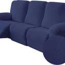 Genina Recliner Sofa Covers - Stretch Reclining Couch Covers with Stripe Jacquard - 3 Seat Cushion Slipcovers with Soft Fabric - Furniture Protector for Pet Kid (Navy Blue) (72-111 in 3 Seater)