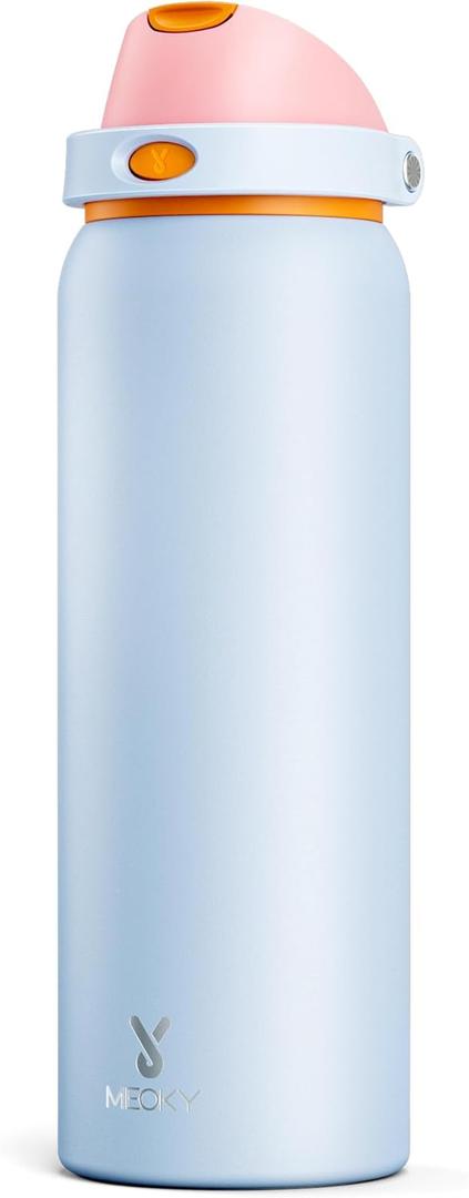 40 oz Insulated Water Bottle with Straw: Meoky Stainless Steel Metal Water Bottle with 2-in-1 Lid - Leak Proof, Cold for 24 Hours, Protective Silicone Base, BPA-Free for Gym Sports, Periwinkle