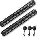 Magnetic Knife Strip for Wall - Extra-Strong Magnet Knife Holder Strip (15 Inch X Set Of 2) & 3 Powerfull Magnetic Hooks - Securely Holds Kitchen Knives - Space-Saving Magnetic Knife Holder For Wall
