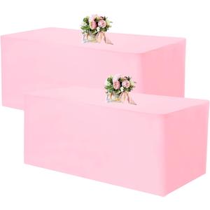 Fivenl 2 Pack Fitted Tablecloths 48 x 30 Inch, Rectangle Table Clothes for 4 Foot Tables, Washable Polyester Fabric Table Cover for Parties, Wedding, Banquet, Trade Show (Pink, 4FT)