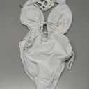 WDIRARA Women's Tie Front Sleeveless Halter One Piece Swimsuit Ruched V Neck Backless Swimwear (White)