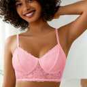 Avidlove Lace Bra Sexy Bralettes Womens Wireless Balconette Bras Half Cups Double-Layered Soft (Pink, M)