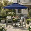 Kingdura 9ft 3-Tier Patio Umbrella, Outdoor Table Umbrella with Easy Crank & Tilt, 8 Reinforced Ribs, UV Protection for Deck, Pool, Market, Backyard (Navy blue)