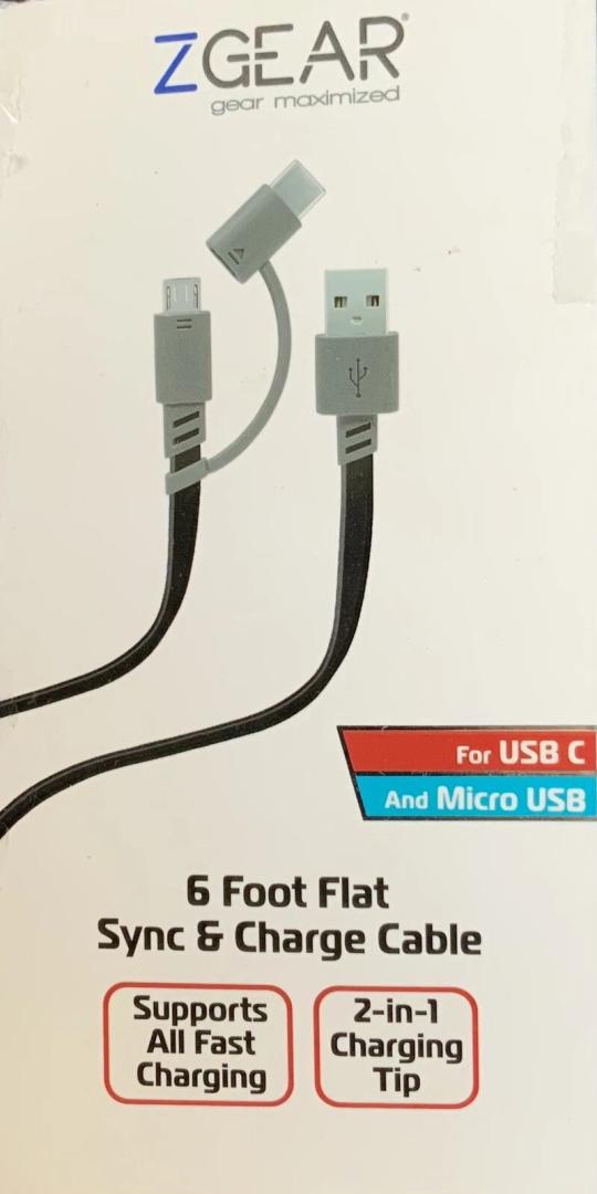ZGear 6 Foot Flat Sync & Charge Cable For USB C To USB A