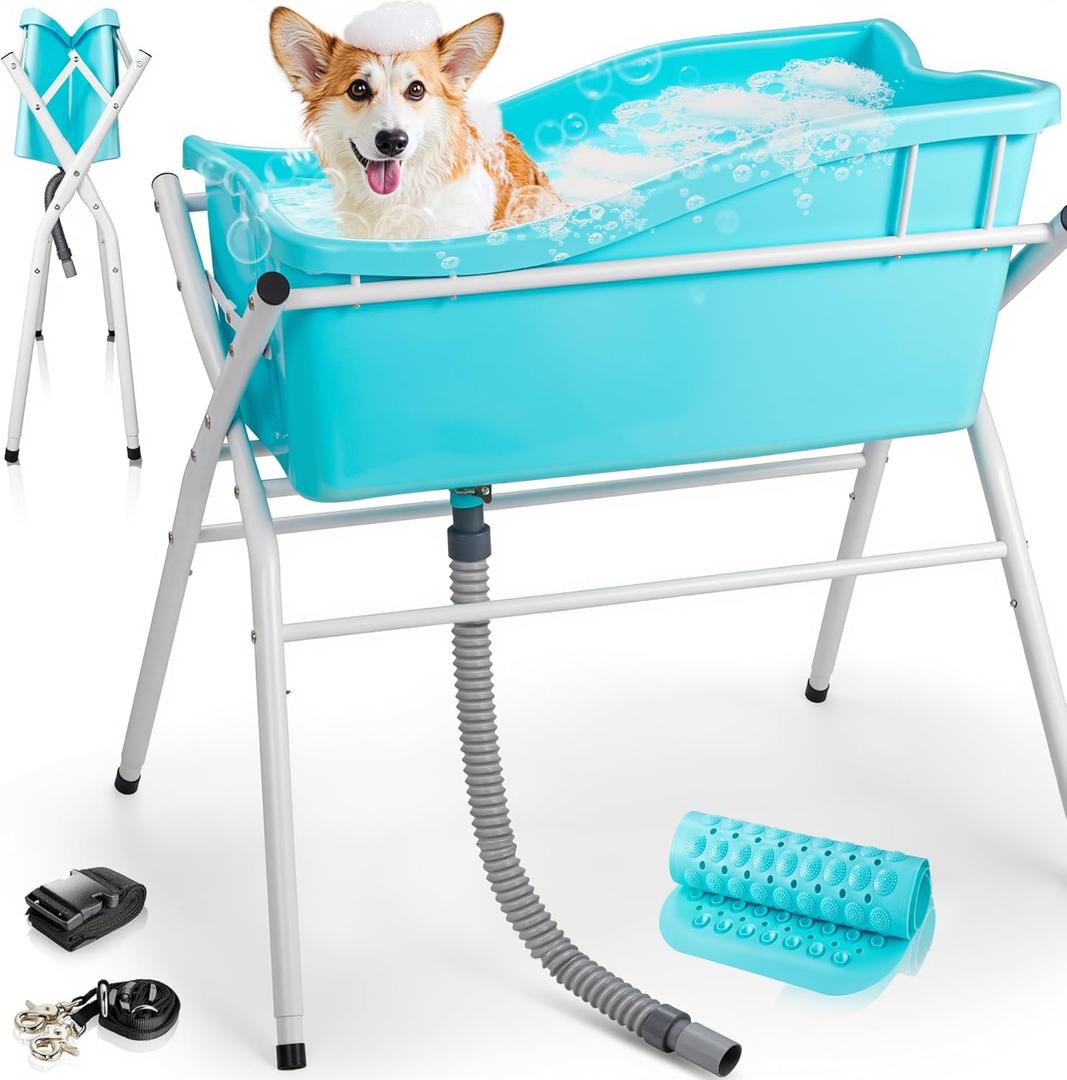 Dog Bath Tub, Portable Dog Washing Bathing Station, Elevated Foldable Dog Bath for Shower and Grooming, 3 Adjustable Height Pet Tub for Small and Medium Size Dogs, Indoor and Outdoor (Patent Design) (blue)