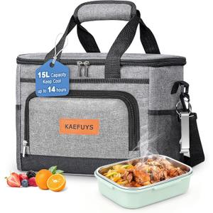 Insulated Cooler Bag for Men Women, 15L Soft Cooler Bag with Adjustable Shoulder Strap, Leakproof for Work, Camping, Travel, Picnic