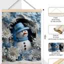 Qykwz Aqua Blue Christmas Snowman Canvas Wall Art Poster 12x16 Inch, Blue Snowman Wall Decor, Pastel Xmas Snowflake Winter Holiday Wall Decor Canvas Prints for Home Bedroom Living Room (color_15)