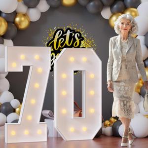 Light Up Numbers 4FT, Number 70 Light Up Sign Marquee Numbers 4 Feet Tall, Large 70 Marquee Number for 70th Birthday Party Decorations Mosaic Número