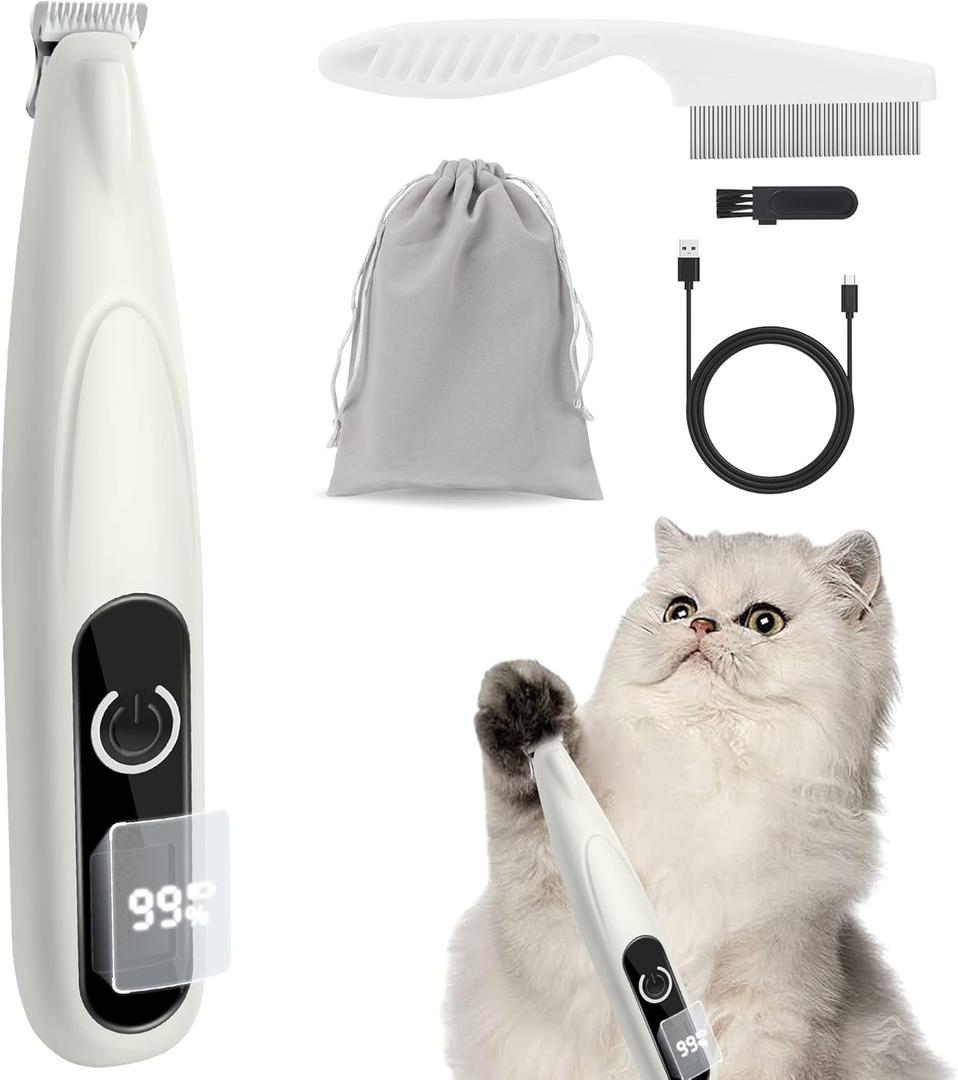 Upgrade Sharper Dog Paw Trimmer with LED Light, Low Noise Paw Trimmer for Dogs, Cordless Type-C Rechargeable Dog Clippers for Grooming Paws, Ears, Face, Rump