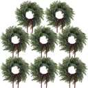 8 Set 12 Inches Christmas Cedar Wreaths with Bows Pine Wreath Realistic Christmas Decorations for Holiday Xmas Party, Window, Outdoor Indoor