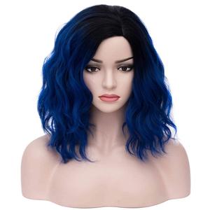 BERON Blue Wig Short Curly Wig Charming Wave Wigs Ombre Blue Bob Wigs for Women Hairnet Include
