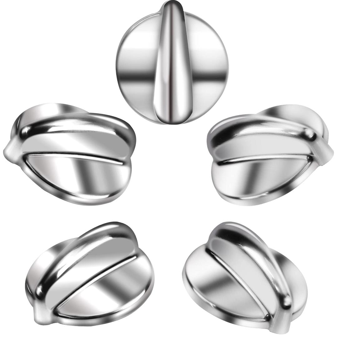 Upgraded Surface Burner Control Knob Replacement for GE Stove Knobs, Stainless Steel, Heavy Duty Metal, Replaces Part # WB03K10208, AP4980246, 1810427, AH3486484, EA3486484, 5 pcs