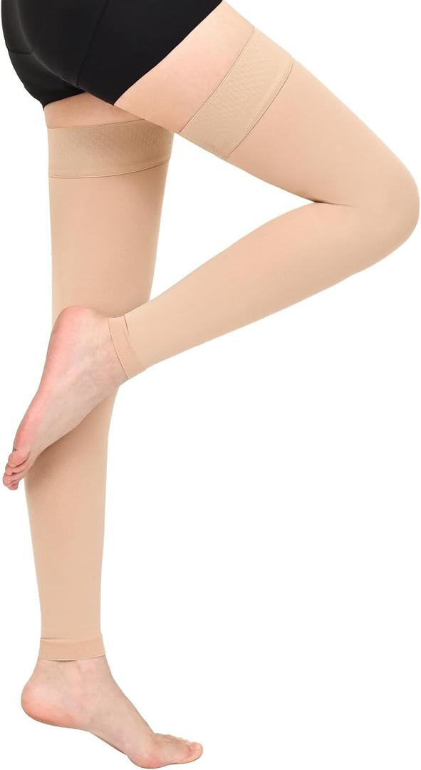 20-30 mmHg Compression Stockings for Women & Men,Thigh High Medical Compression Socks,Support Graduated Compression Hose Sock for Treatment Varicose Veins Swelling-Closed Toe/Open Toe/Footless, Size: Large