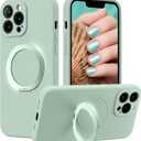 MCFANCE Magnetic Silicone Case with Stand for iPhone 13 Pro Max (6.7 inch) | Compatible with MagSafe, Shockproof Protection, Anti-Scratch Microfiber Lining | Cyan