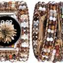 JR.DM Boho Beaded Handmade Braided Bracelet Band Women 20mm Compatible with Samsung Galaxy Watch 7/6/5/4/Active 2/4 Classic/6 Classic/5 Pro/FE, A Brown Stone Beaded (Only 20mm)