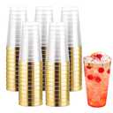 I00000 16 oz Gold Plastic Cups, 100 Pack Clear Plastic Cups Tumblers Gold Rimmed Cup, Heavy-duty Disposable Cup Perfect for Wedding & Party