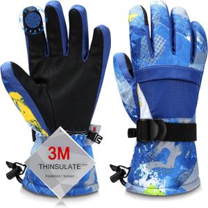 Ski Gloves, Warmest Waterproof and Breathable Snow Gloves for Cold Weather, Fits Both Men & Women,for Parent Child Kids Outdoor (Blue)