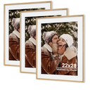 Axeman 22x28 Natural Solid Oak Wood Picture Frame with 18x24 Mat, Premium Rustic Wooden Photo Frames with Tempered Glass, Poster Photo Frame for Gallery Wall Hanging, 3 Packs