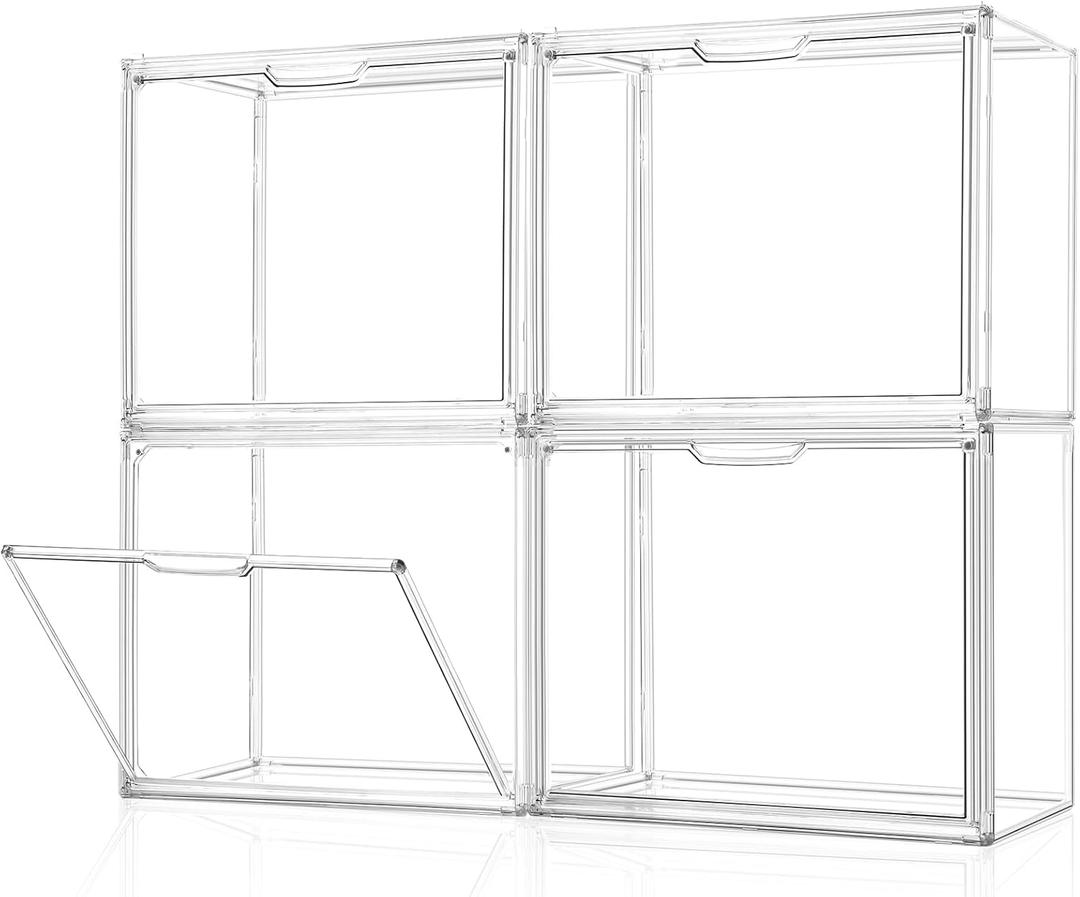 Purse Organizer for Closet, 4Pack Clear Stackable Storage Bins, Closet Organizers and Storage, Acrylic Display Case with Magnetic Door for Handbag Organizer, Heels, Collectibles
