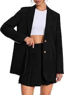 Women's 2 Piece Skirt Sets Business Casual Blazer Suit Mini Pleated Skorts Button Jackets Matching Outfits Black XL