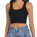 SanxiawaBa Women's Ribbed Tank Tops Soft Cotton Spandex Sleeveless Cami Crew Neck Stretchy Fitted Casual Summer Crop Tops Black XS