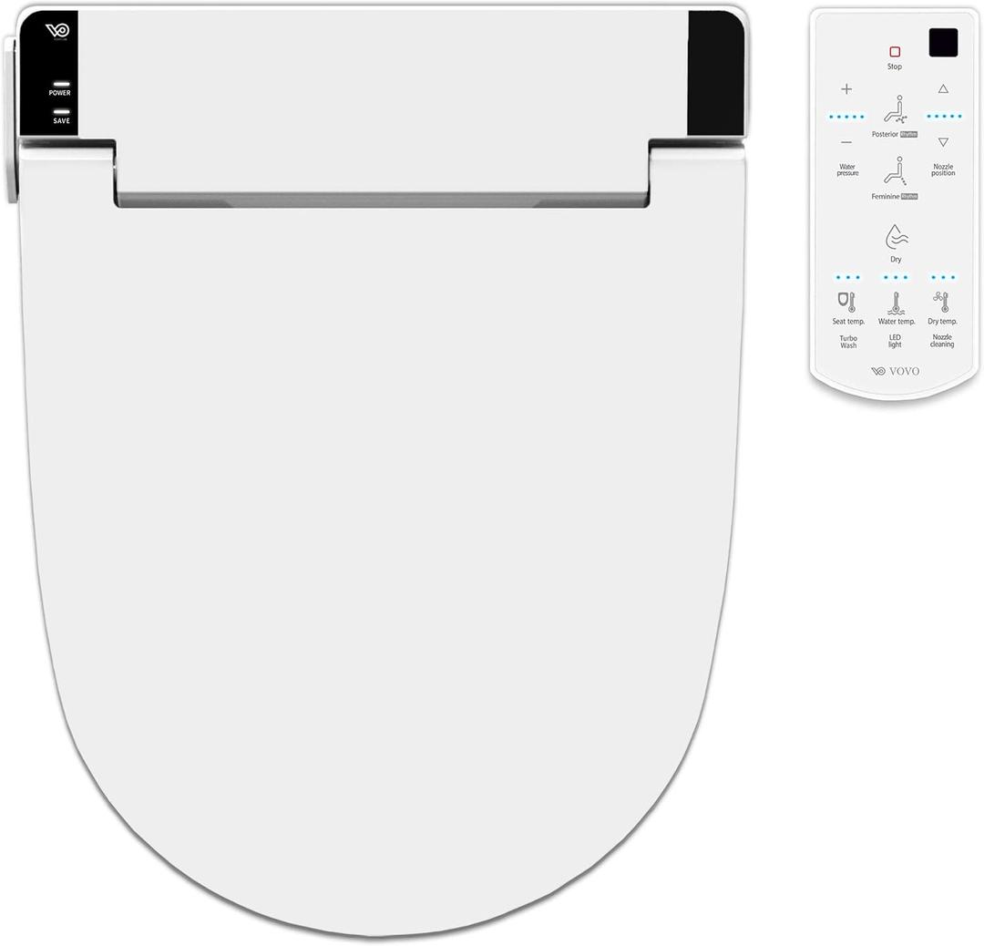 VOVO VB-6100SR Round Bidet Toilet Seat, Warm Water, LED Light, Heated Seat, White, Dryer, Stainless Steel Nozzle, Made in Korea