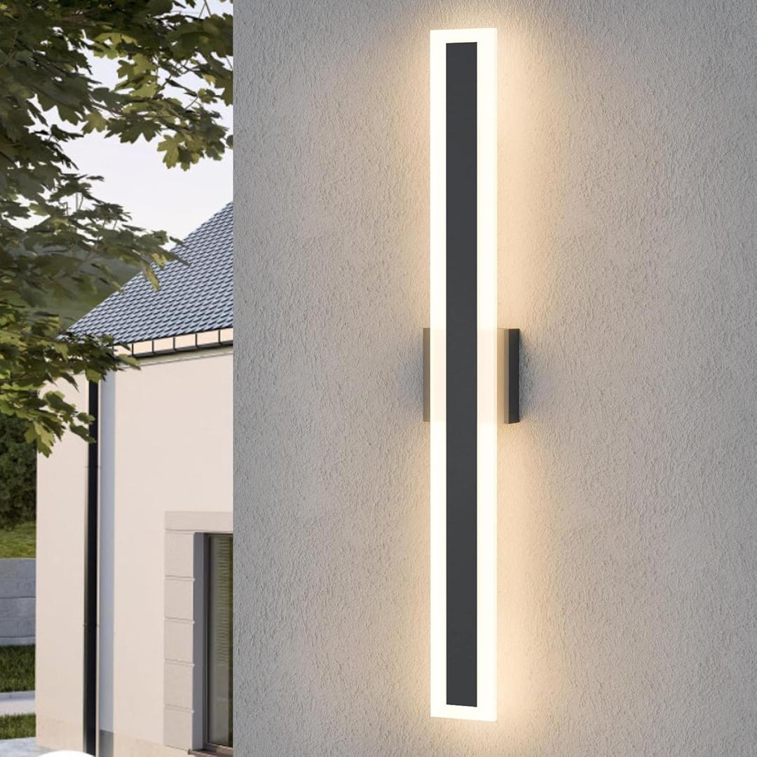 LamQee 31.5 Inch Long Outdoor Wall Lights Modern Exterior Lighting Fixtures for House, Waterproof 3000K 24W 1200LM LED Linear Outdoor Wall Sconces Lighting for Porch Patio Garage Door Yard Indoor (Black)