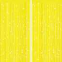 2 Pack Yellow Metallic Tinsel Foil Fringe Curtains, Door Streamers Photo Booth Backdrop for Birthday Party, Tinsel Curtain Backdrop for Baby Shower Bachelorette Christmas Party Decorations