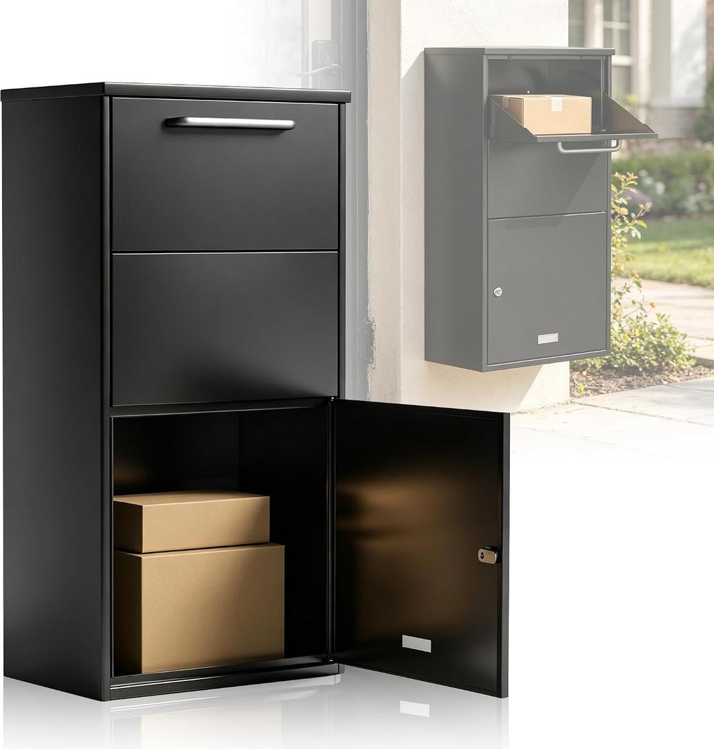 Parcel Delivery Box for Outside, Extra Large Wall Mounted Package Drop Box, Heavy Duty Galvanized Steel Secure Parcel Box for Porch, Lockable Mailbox with 3 Keys (0.8mm Thickness)