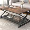 LVB Coffee Table for Living Room, 2 Tier Tea Table, 39 inch, Rustic Brown