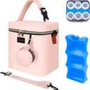 Breastmilk Cooler Bag with Ice Pack, Insulated Baby Bottle Tote Bag for 6 Bottles Up to 9 oz, Clip-On Pouch for Baby Essentials, Leakproof, Waterproof, Shoulder Strap for Nursing Moms (Pink)
