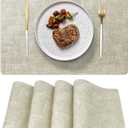 FGSAEOR Placemats Set of 4 Vinyl Place Mats - 12 x 17 Inch Reversible Heat Resistant, 100% Waterproof & Oilproof Wipeable Faux Leather Table Mats for Kitchen, Dining, Party, and Outdoor Use - Beige (Linen Finish-beige)