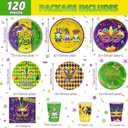 Mardi Gras Party Supplies 120pcs Disposable Mardi Gras Mask Paper Plates and Napkins for Mardi Gras Masquerade Party Decorations Cups for Mardi Gras Carnival Party Supplies, Serve 30