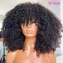 Afro Kinky Curly Wig With Bangs Full Machine Made Scalp Top Wig 200 Density Virgin Brazilian Short Curly Human Hair Wigs Natural Color 22 inch