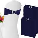 100PCS Spandex Stretch Navy Blue Chair Sashes Bows Universal Elastic Chair Cover Bands Ties with Buckle Slider for Wedding Party Ceremony Reception Event Banquet Decoration(Navy Blue)