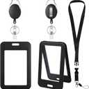 ID Badge Holders and Retractable Reel Clips,Lanyard with Release Buckle, Key Card Holder Nametag Protector (Black-1, Double-Sided Clear(Vertical))