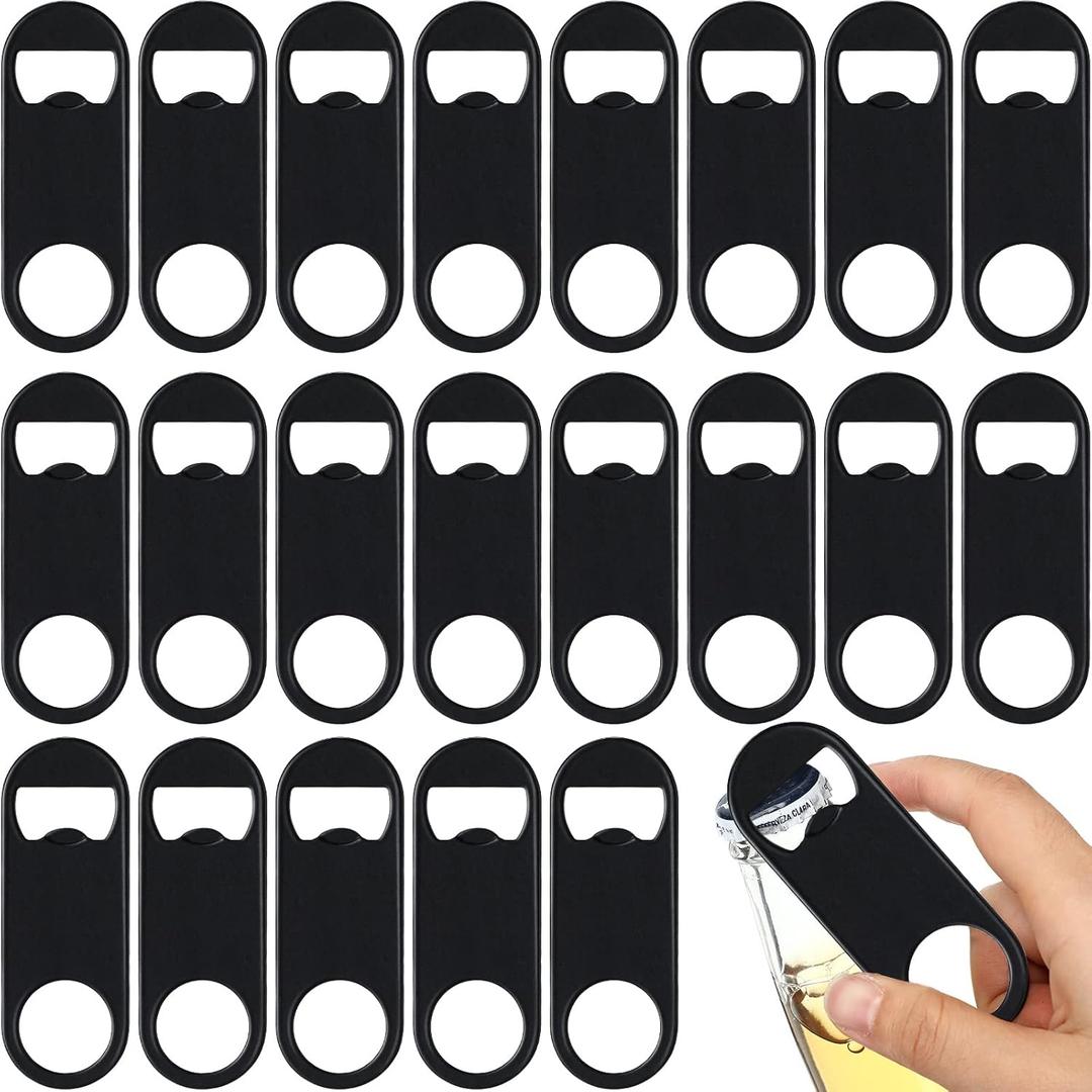 Remerry 50 Pcs Bottle Openers Stainless Steel Flat Bottle Opener Bulk 3.4 x 1.3 Inches Bartender Beer Key Soda Can Mini Speed for Kitchen, Bar or Restaurant (Black)