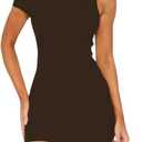 ForeFair Womens Off The Shoulder Summer Mini Dresses Sexy Sleeveless Bodycon Club Party Fashion Outfits (Small, Dark Brown)
